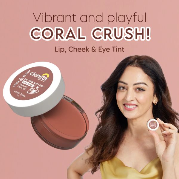 Clensta Lush & Blush Lip, Cheek & Eye Tint 06 Coral Crush, 5 GM
