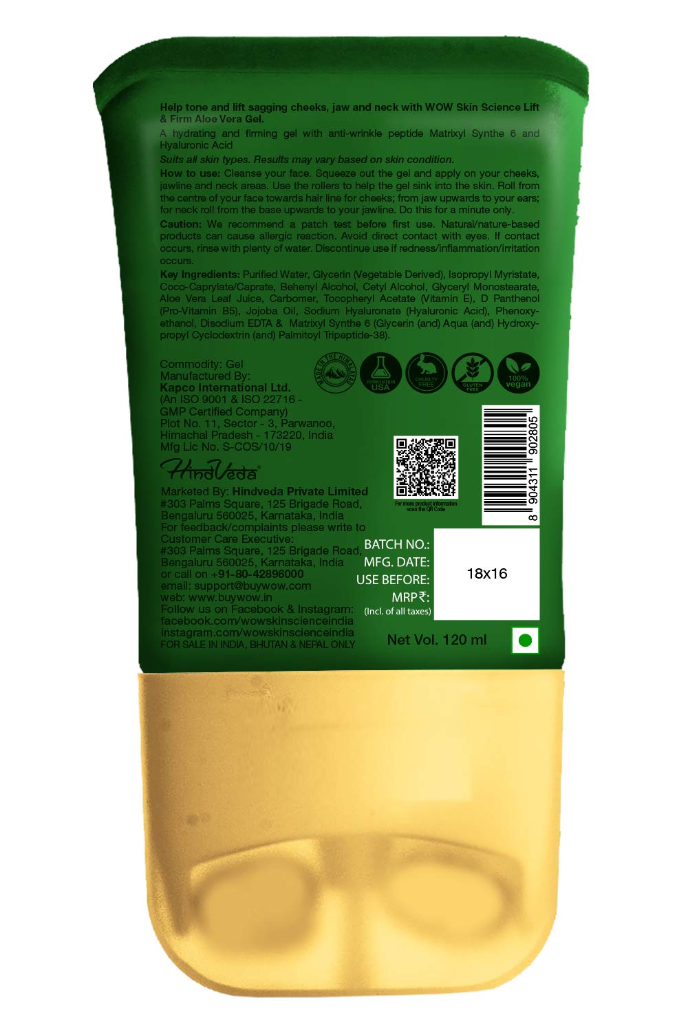 WOW SKIN SCIENCE Lift & Firm ALOE VERA GEL, 120ML