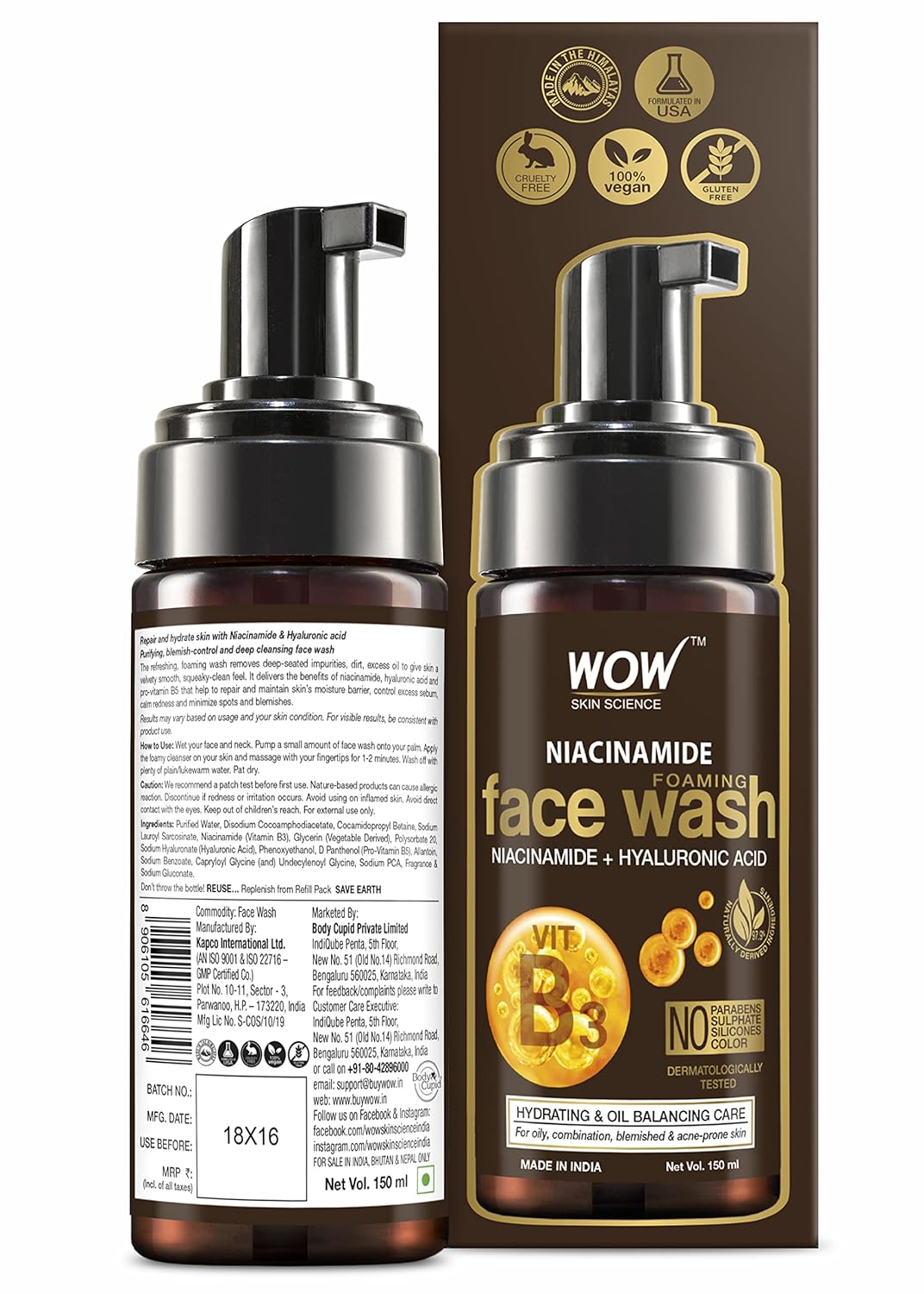 WOW SKIN SCIENCE NIACINAMIDE FOAMING FACE WASH, 150ML