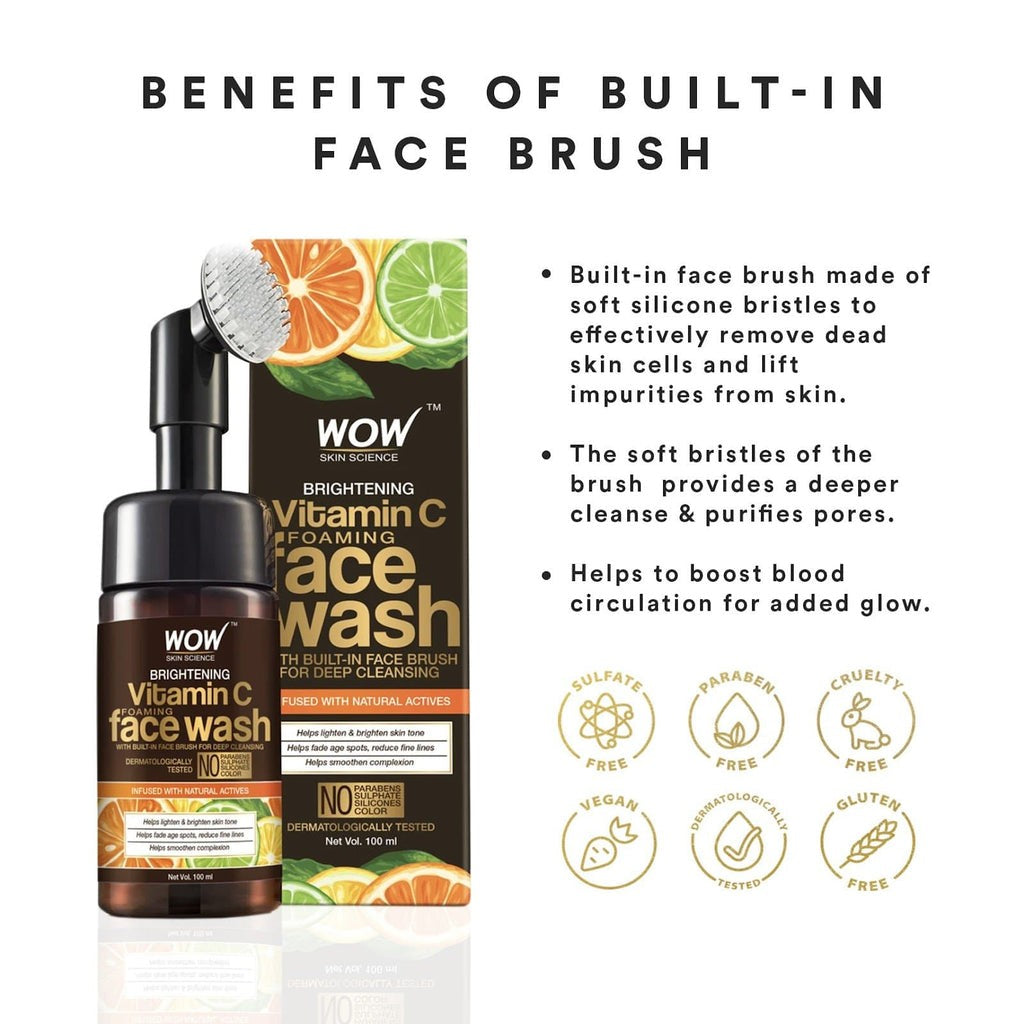 WOW SKIN SCIENCE VITAMIN C FACE WASH W/BRUSH, 150ML
