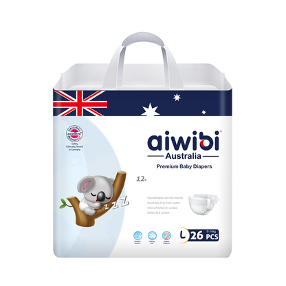 Aiwibi Australian Disposable Breathable Baby Diapers Tapestyle Premium, Large 26 Count