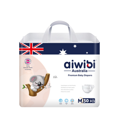 Aiwibi Australian Disposable Breathable Baby Diapers Tapestyle Premium, Medium 30 Count