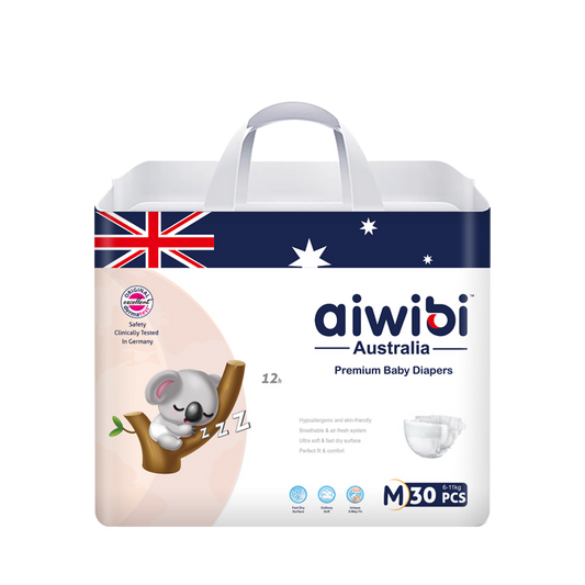 Aiwibi Australian Disposable Breathable Baby Diapers Tapestyle Premium, Medium 30 Count