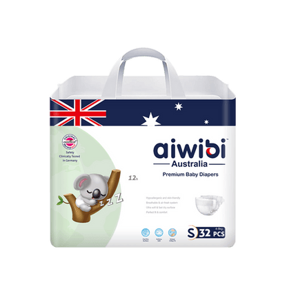 Aiwibi Australian Disposable Breathable Baby Diapers Tapestyle Premium, Small 32 Count