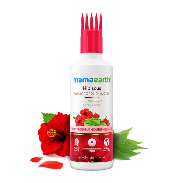 Mamaearth Hibiscus Damage Repair Hair Oil with Hibiscus & Curry Leaves, 150 ML
