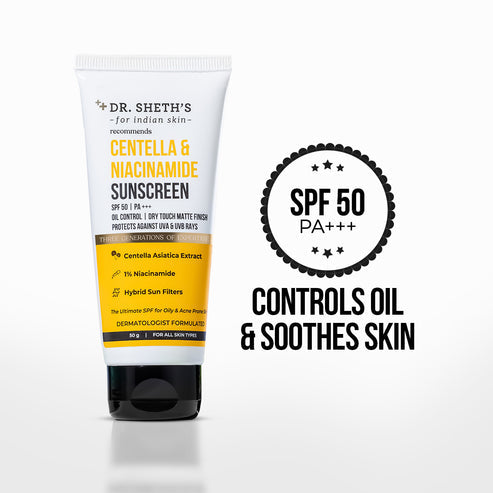Dr. Sheth’s Centella & Niacinamide Oil & Acne Control Sunscreen, 50 GM