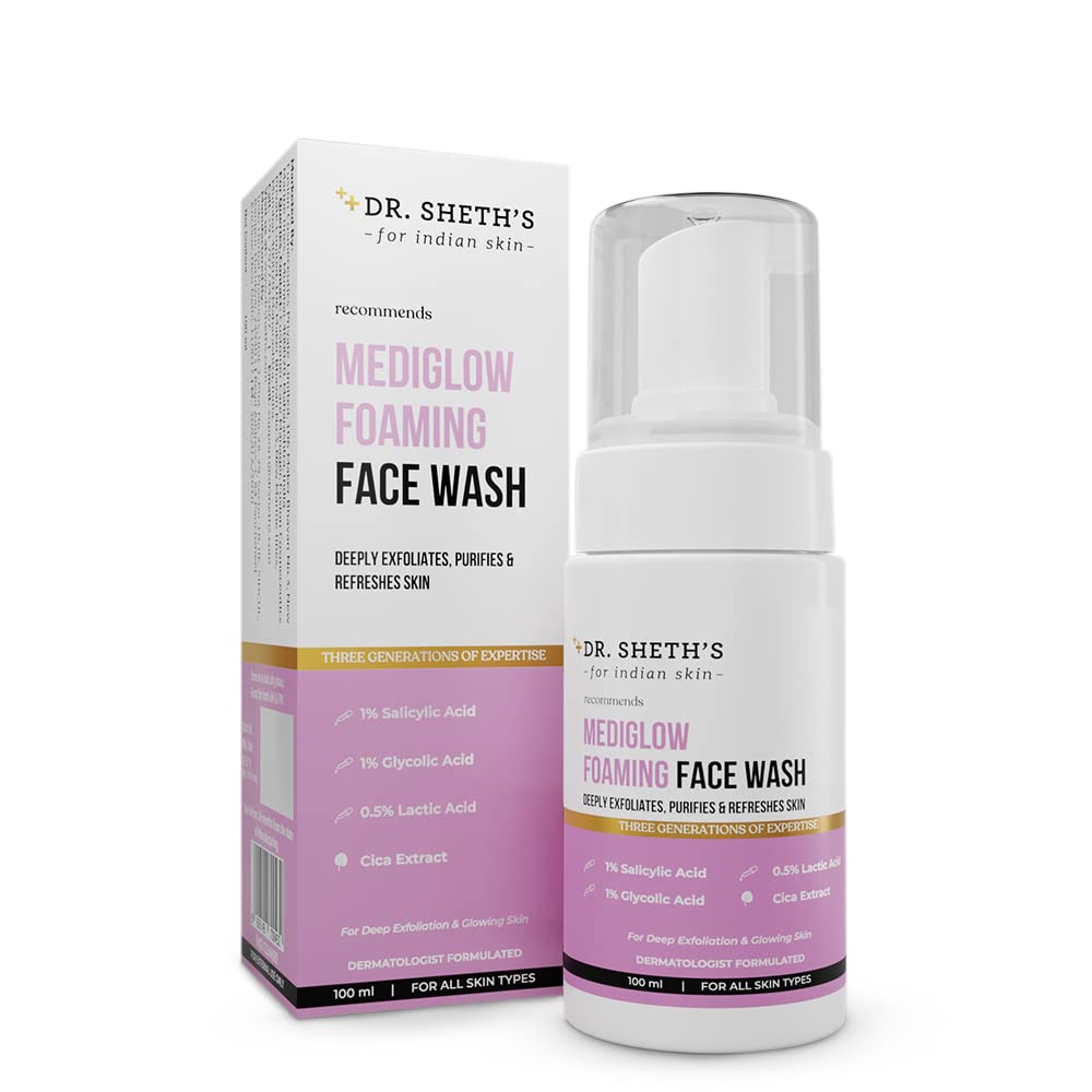 Dr. Sheth's Mediglow AHA-BHA Foaming Face Wash For Glowing Skin, 100 ML