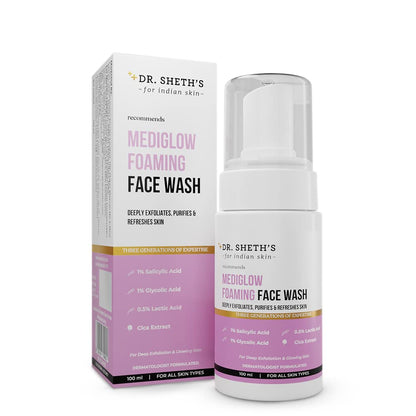 Dr. Sheth's Mediglow AHA-BHA Foaming Face Wash For Glowing Skin, 100 ML