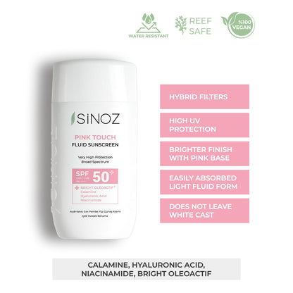 Sinoz Pink Touch Tone Up Fluid Sunscreen SPF 50+, 50ML