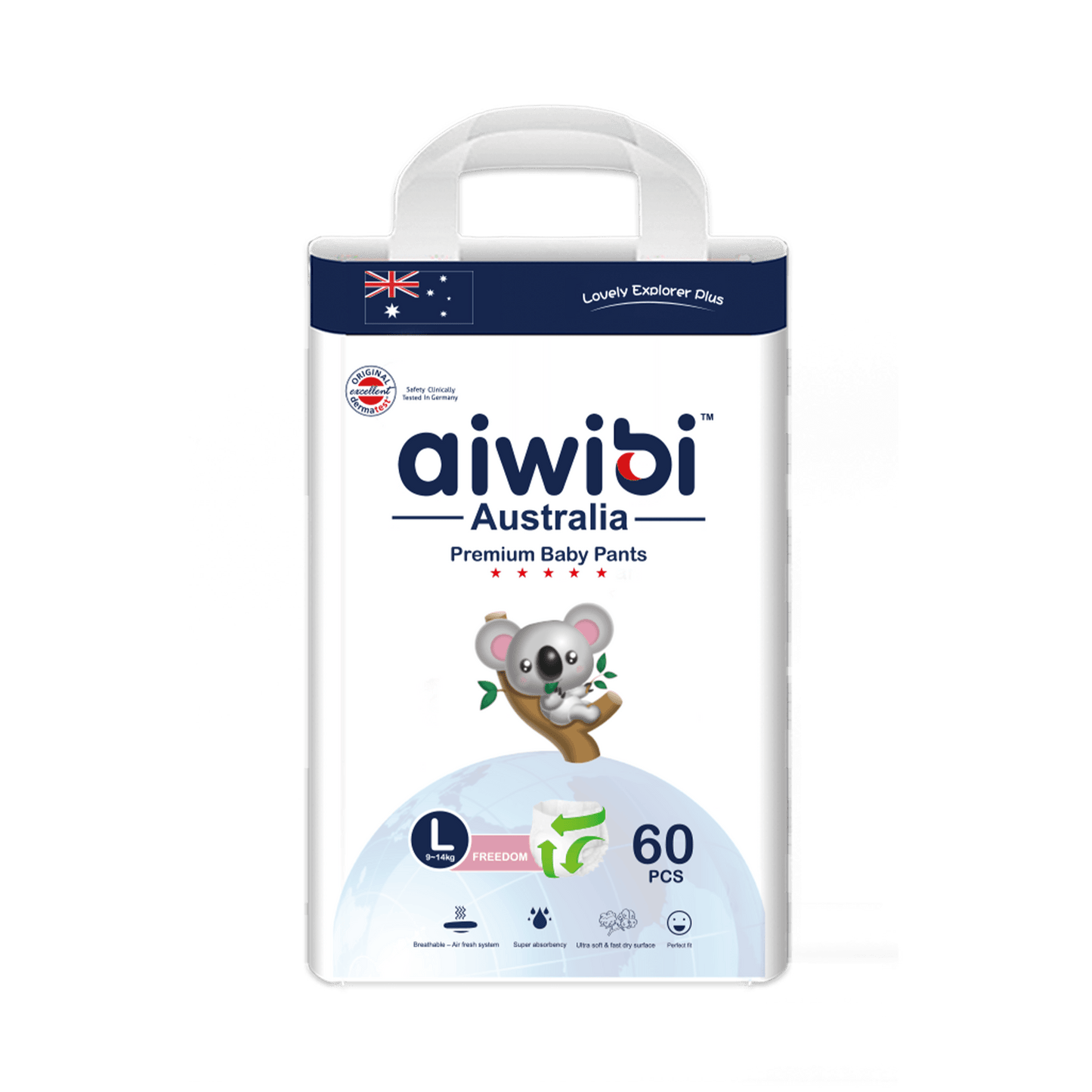 Aiwibi Australia Premium Baby Pants Diaper - Large (L), 60 Count