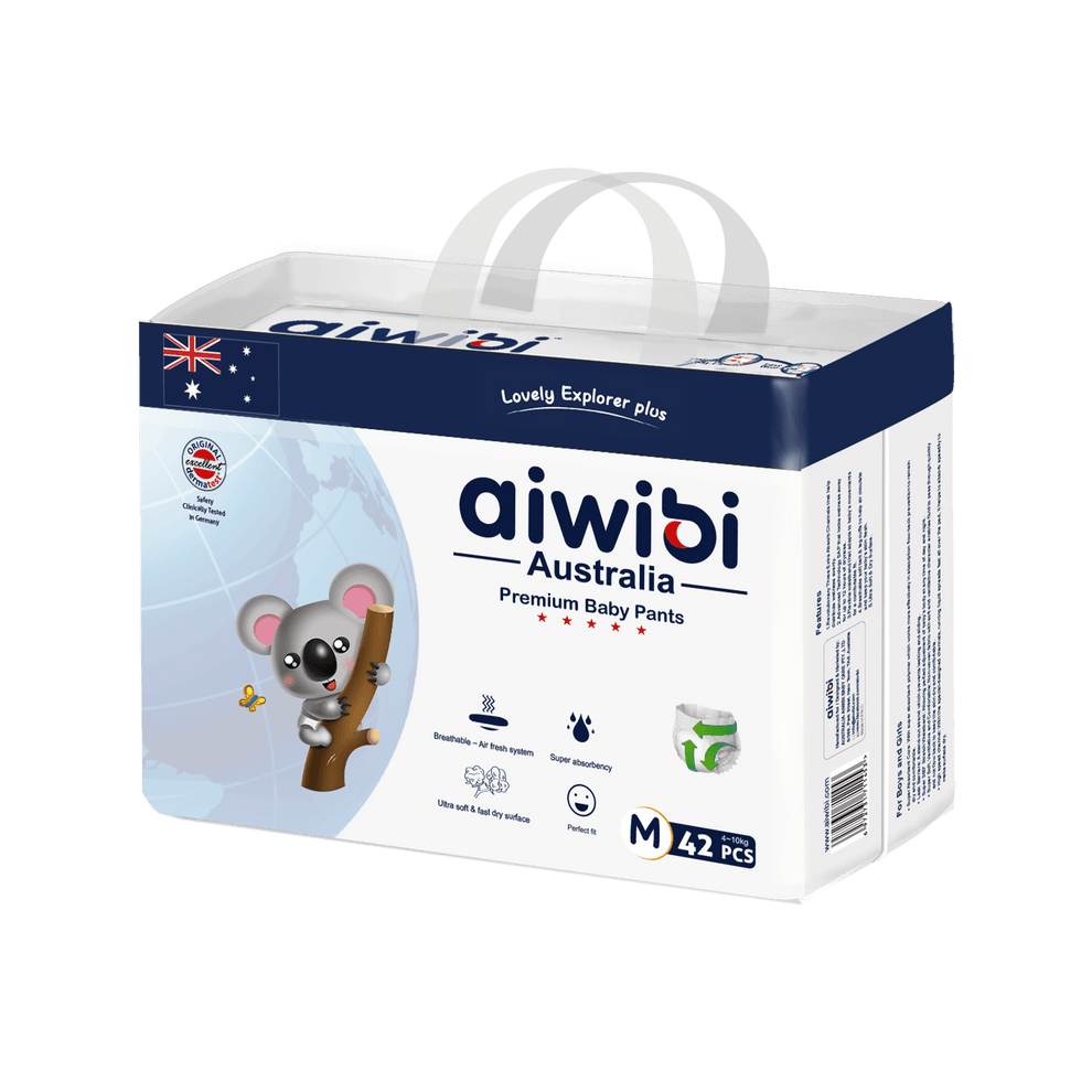 Aiwibi Australian Disposable Breathable Baby Diapers - Medium with Elastic Waistband, 42 Count