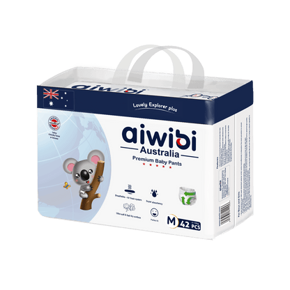 Aiwibi Australian Disposable Breathable Baby Diapers - Medium with Elastic Waistband, 42 Count