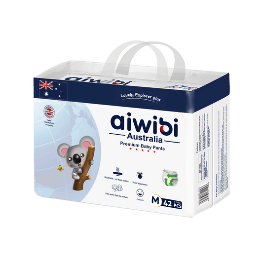 Aiwibi Australian Disposable Breathable Baby Diapers - Medium with Elastic Waistband, 42 Count