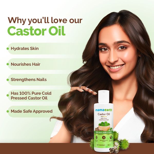 Mamaearth Castor Oil for Healthier Skin, Hair and Nails with 100% Pure and Natural Cold-Pressed Oil, 150 ML