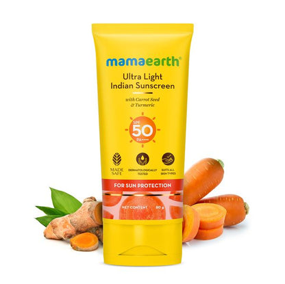 Mamaearth Ultra Light Indian Sunscreen SPF50 PA+++, 80 ML