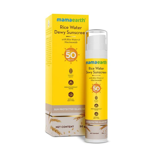 Mamaearth Rice Water Dewy Sunscreen with Rice Water & Niacinamide, 50 GM