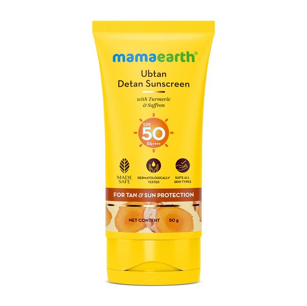 Mamaearth Ubtan Detan Sunscreen With Turmeric & Saffron SPF 50, 50 GM