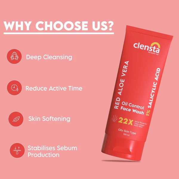 Clensta Red Aloe Vera Oil Control Face Wash, 100 ML
