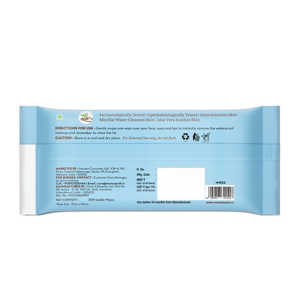 Mamaearth Micellar Gentle Makeup Remover Wipes, 30 Count