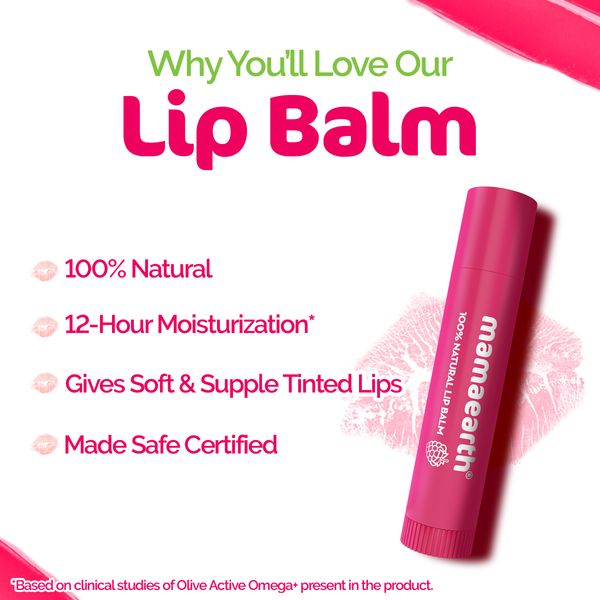 Mamaearth Nourishing Lip Balm 100% Natural With Vitamin E And Raspberry, 4 GM