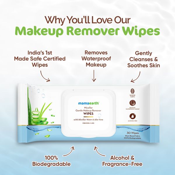 Mamaearth Micellar Gentle Makeup Remover Wipes, 30 Count