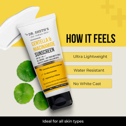 Dr. Sheth’s Centella & Niacinamide Oil & Acne Control Sunscreen, 50 GM