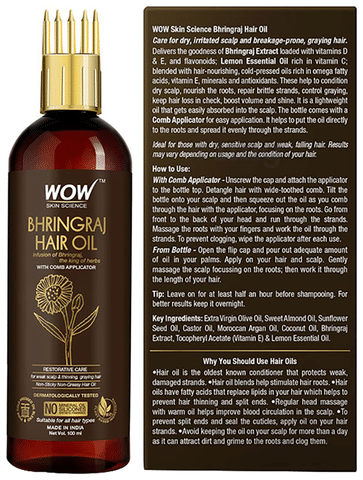 WOW SKIN SCIENCE BHRINGRAJ HAIR OIL WITH COMB, 100ML