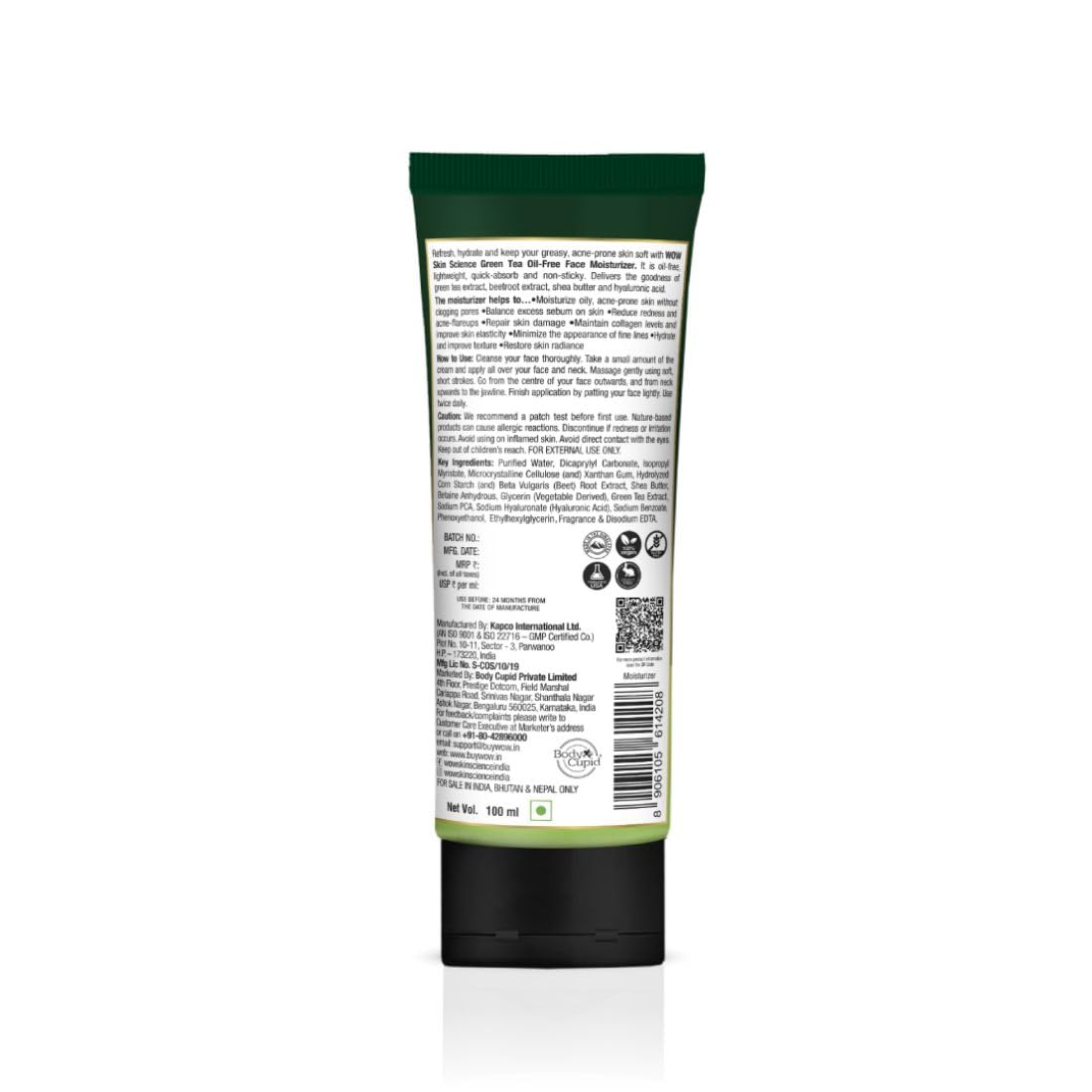 WOW SKIN SCIENCE GREEN TEA FACE MOISTURISER, 100ML