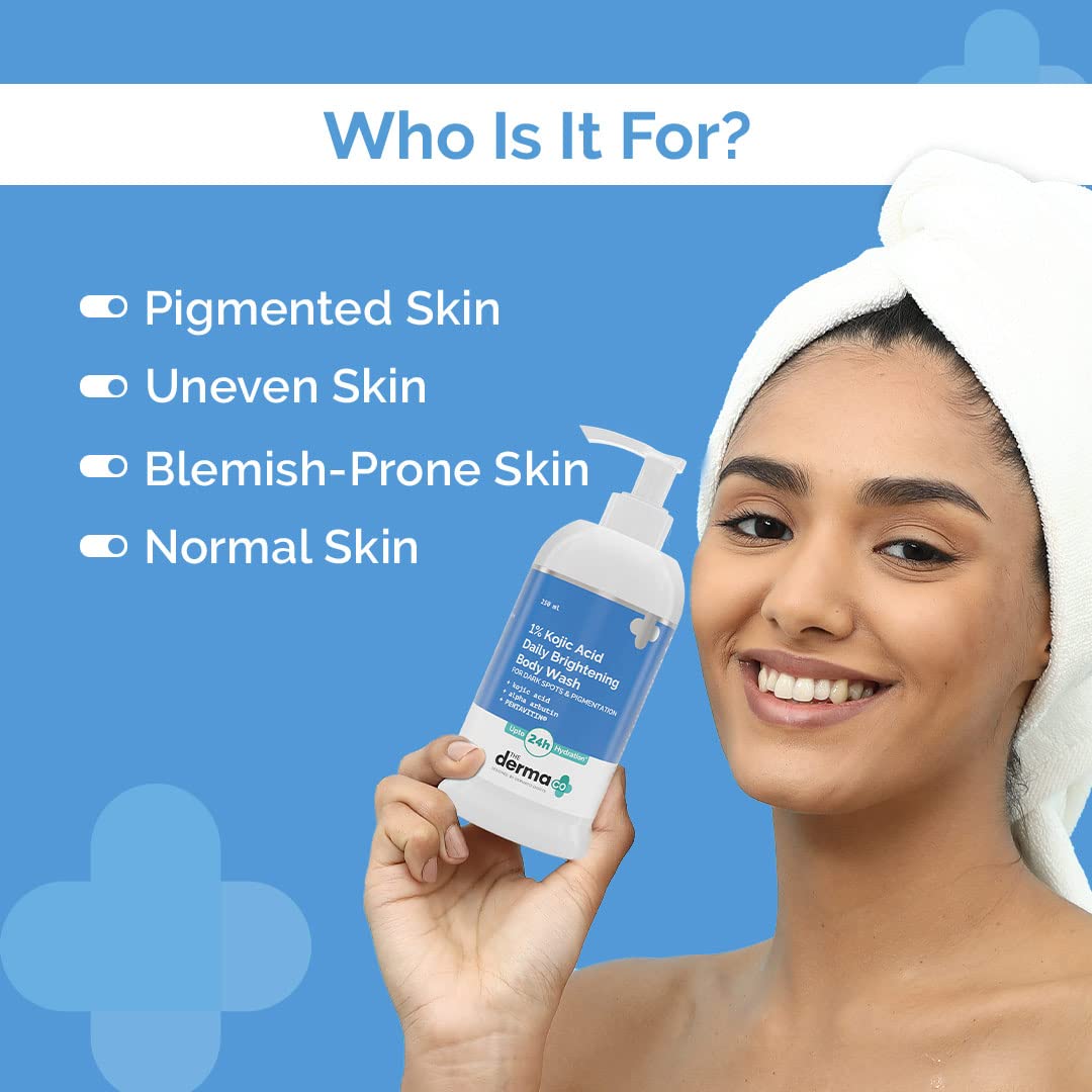 The Derma Co 1% Kojic Acid Daily Brightening Body Wash with Alpha Arbutin For Dark Spots & Pigmentation, 250 ML