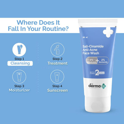 The Derma Co Sali-Cinamide Anti-Acne Face Wash with 2% Salicylic Acid & 2% Niacinamide, 80m ML
