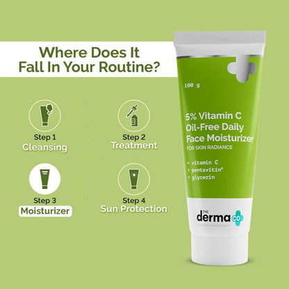 The Derma Co. 5% Vitamin C Oil-Free Daily Face Moisturizer for Skin Radiance, 100 GM