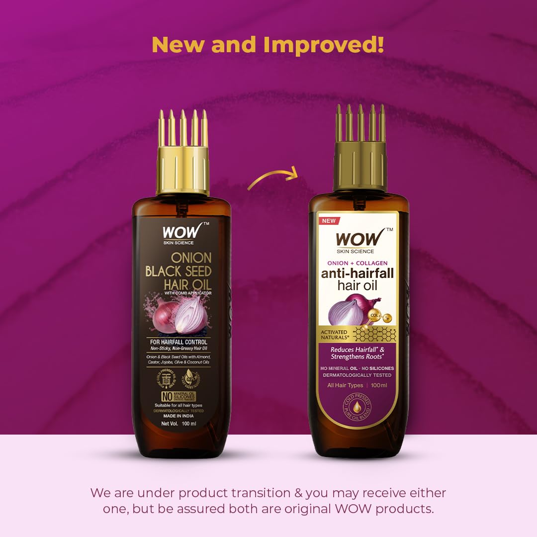 WOW SKIN SCIENCE ONION BLACK SEED HAIR OIL WITH COMB, 100ML