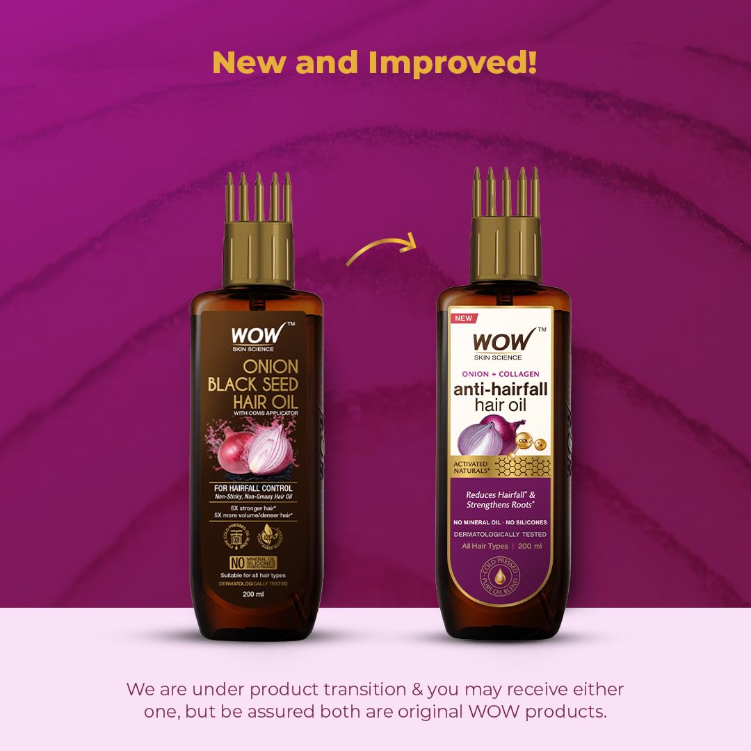 WOW SKIN SCIENCE ONION BLACK SEED HAIR OIL WITH COMB, 200ML