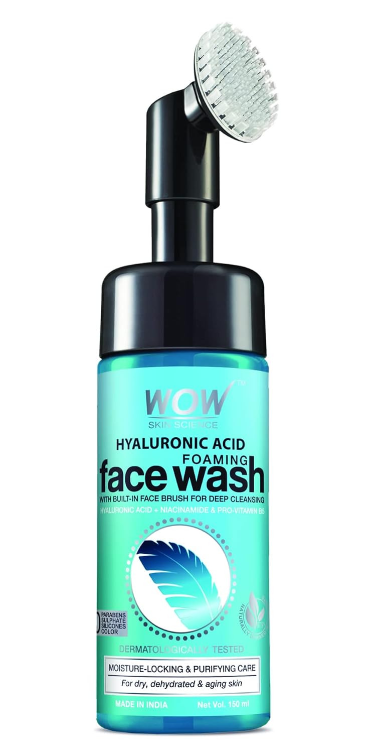 WOW SKIN SCIENCE HYALURONIC ACID FOAMING FACE WASH WITH BRUSH, 150ML