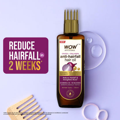 WOW SKIN SCIENCE ONION BLACK SEED HAIR OIL WITH COMB, 100ML