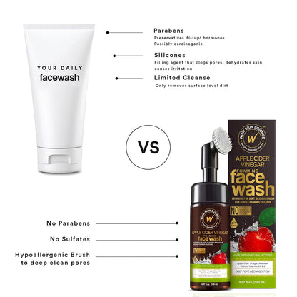 WOW SKIN SCIENCE APPLE CIDER VINEGAR FACE WASH W/BRUSH, 150ML
