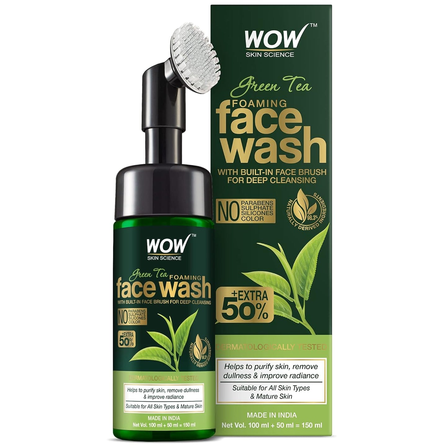 WOW SKIN SCIENCE GREEN TEA FW W/BRUSH, 150ML