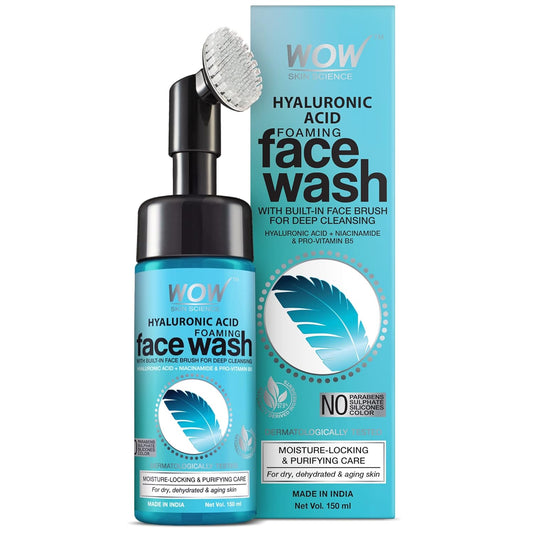 WOW SKIN SCIENCE HYALURONIC ACID FOAMING FACE WASH WITH BRUSH, 150ML