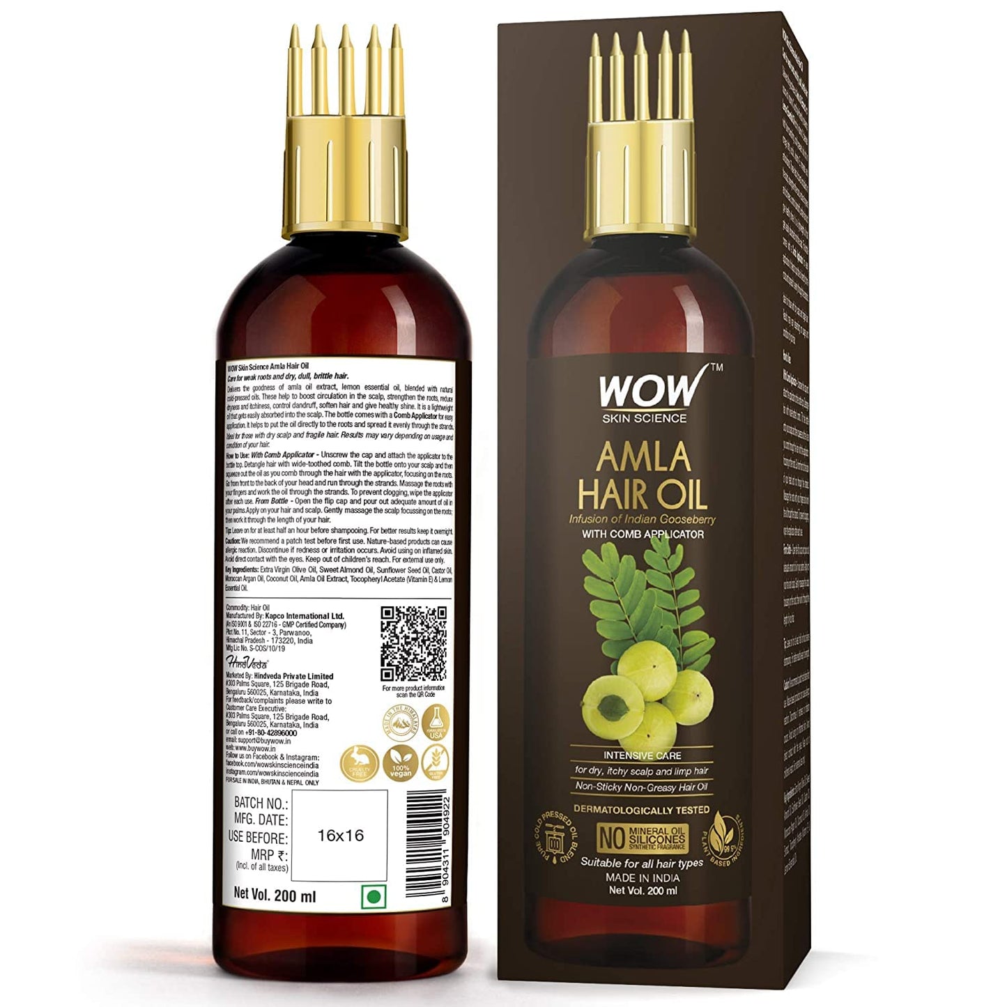 WOW SKIN SCIENCE AMLA HAIR OIL WITH COMB, 200ML