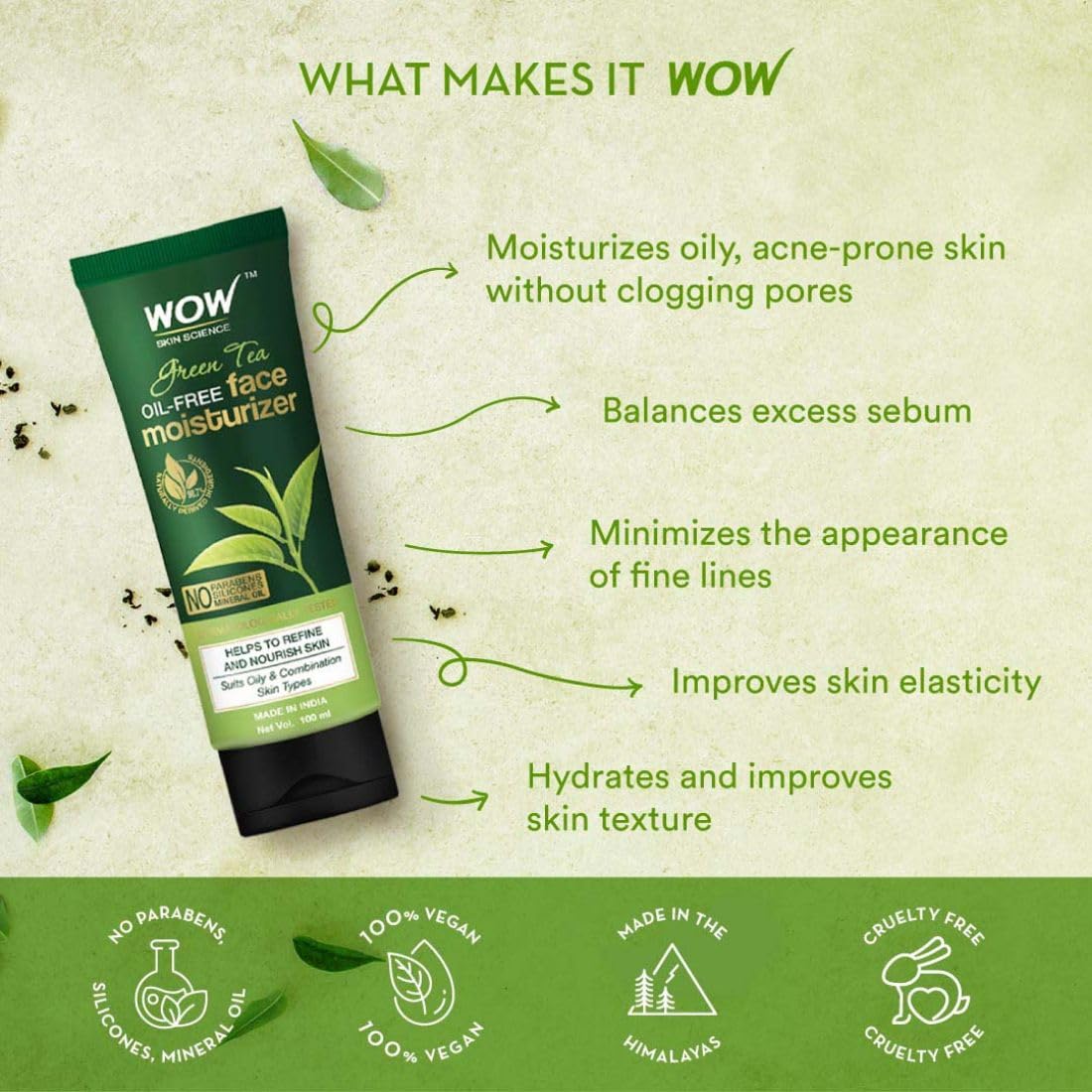 WOW SKIN SCIENCE GREEN TEA FACE MOISTURISER, 100ML