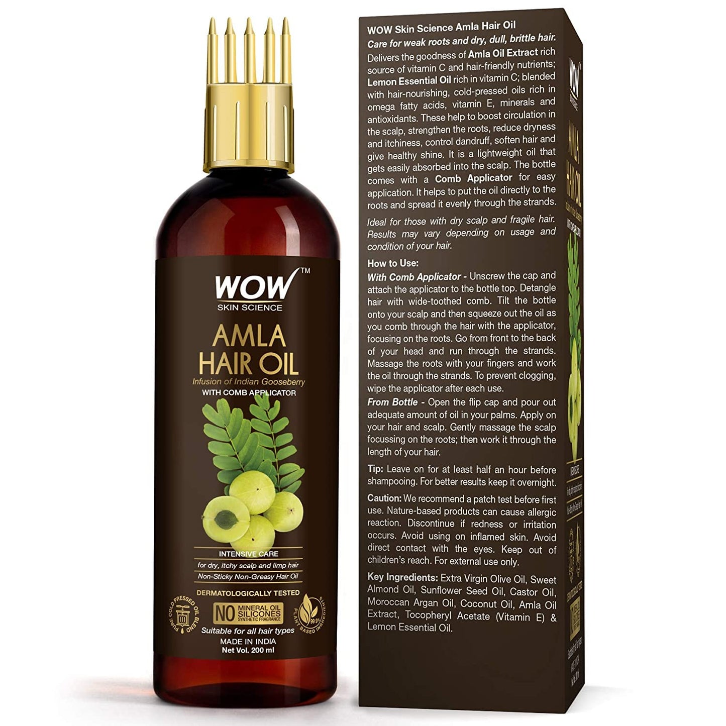 WOW SKIN SCIENCE AMLA HAIR OIL WITH COMB, 200ML