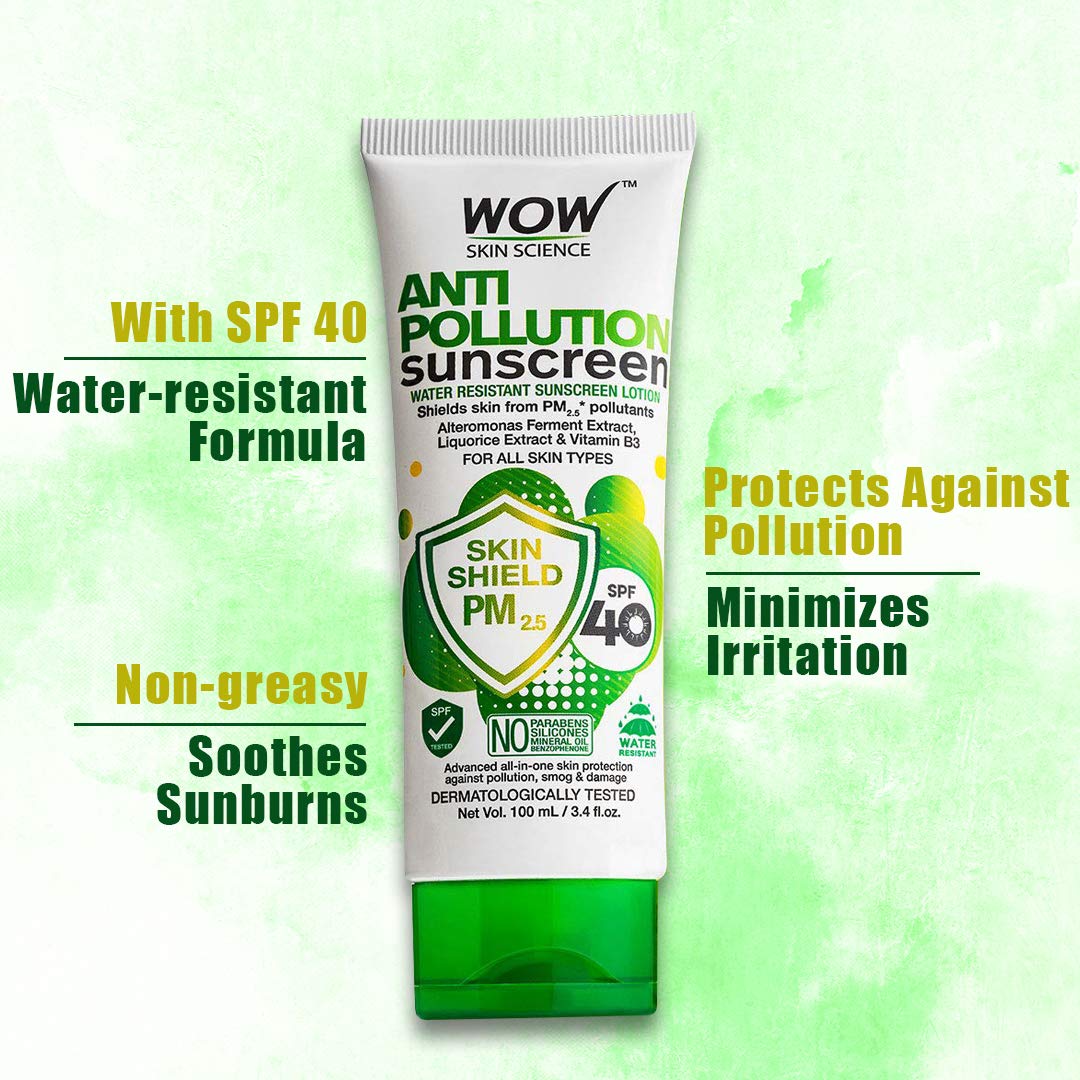 WOW SKIN SCIENCE ANTI POLLUTION SPF40 SUNSCREEN LOTION, 100ML