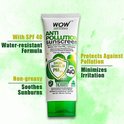 WOW SKIN SCIENCE ANTI POLLUTION SPF40 SUNSCREEN LOTION, 100ML