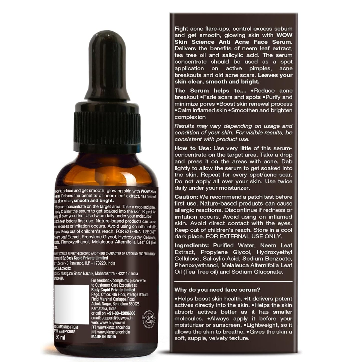 WOW SKIN SCIENCE ANTI ACNE FACE SERUM, 30ML