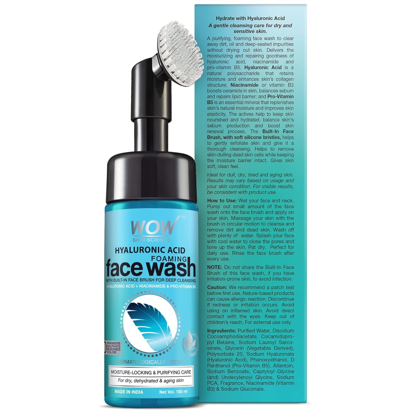 WOW SKIN SCIENCE HYALURONIC ACID FOAMING FACE WASH WITH BRUSH, 150ML