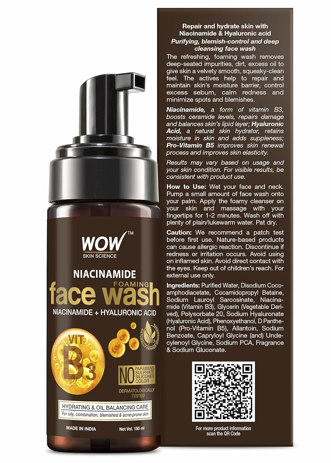 WOW SKIN SCIENCE NIACINAMIDE FOAMING FACE WASH, 150ML