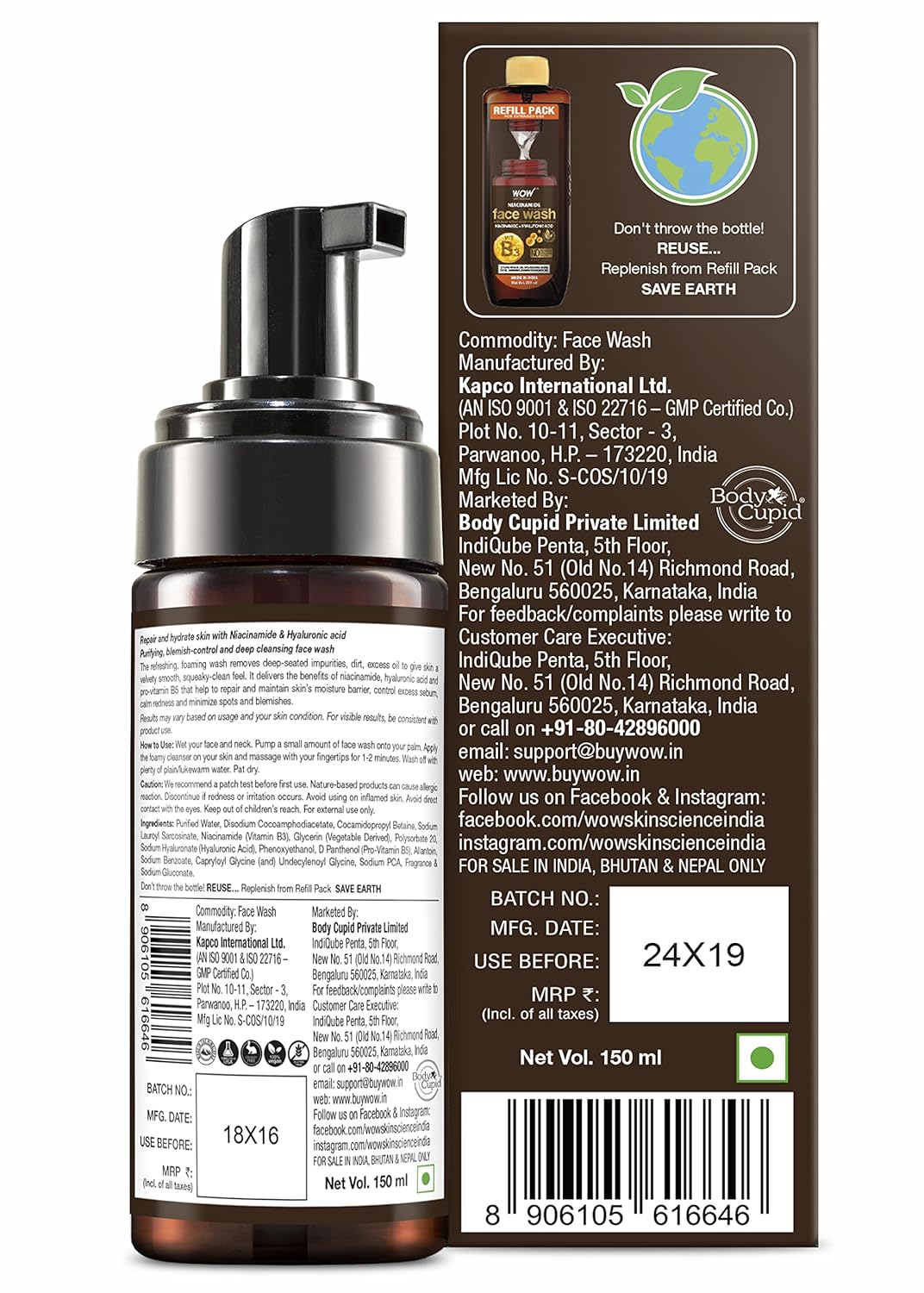 WOW SKIN SCIENCE NIACINAMIDE FOAMING FACE WASH, 150ML