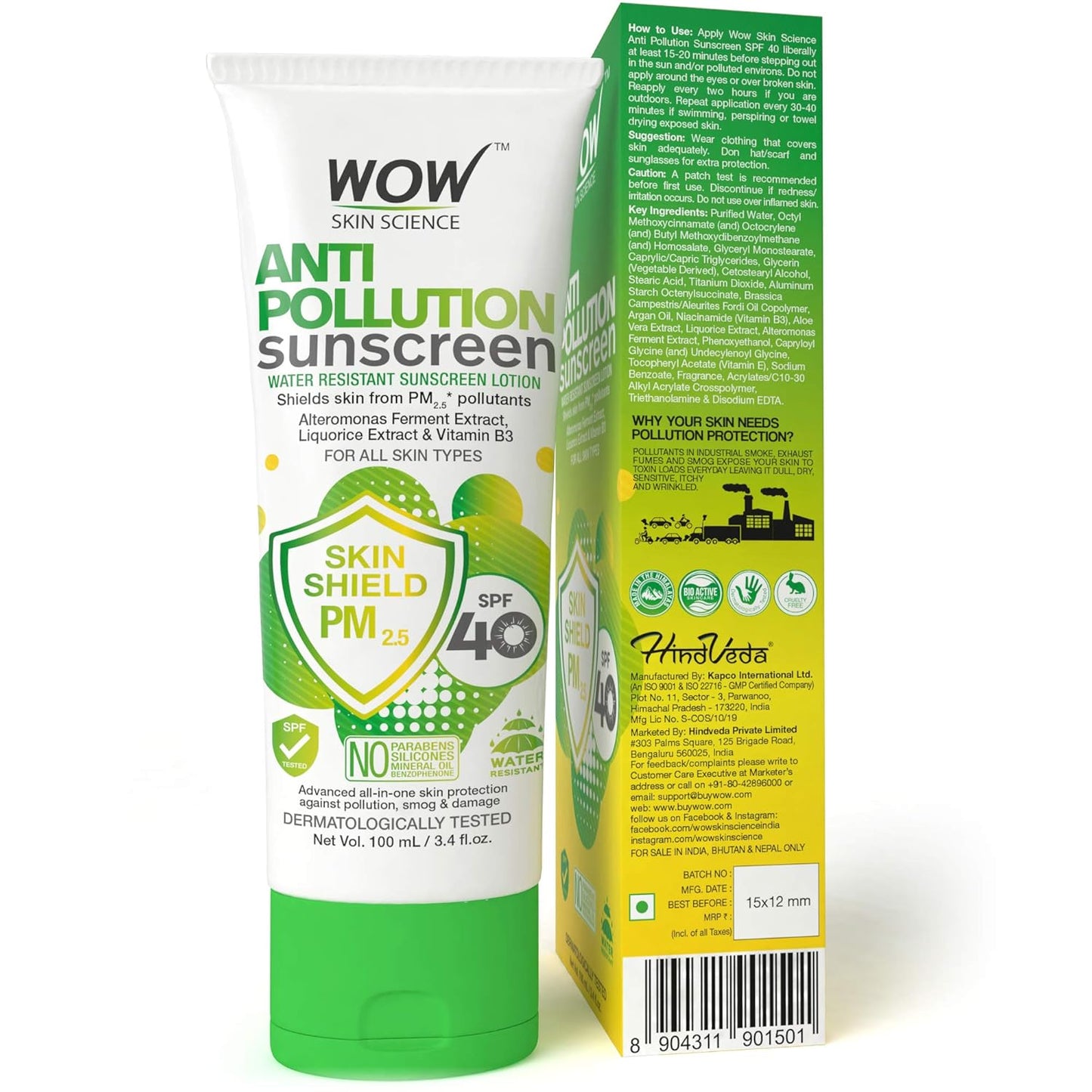 WOW SKIN SCIENCE ANTI POLLUTION SPF40 SUNSCREEN LOTION, 100ML