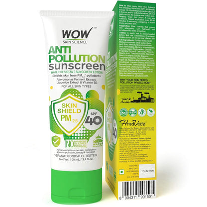 WOW SKIN SCIENCE ANTI POLLUTION SPF40 SUNSCREEN LOTION, 100ML