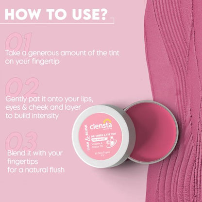 Clensta Lush & Blush Lip, Cheek & Eye Tint 03 Pink Forever, 5 GM
